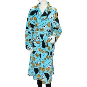 Sesame Street Cookie Monster Fleece Robe One Size Plush Belted Blue